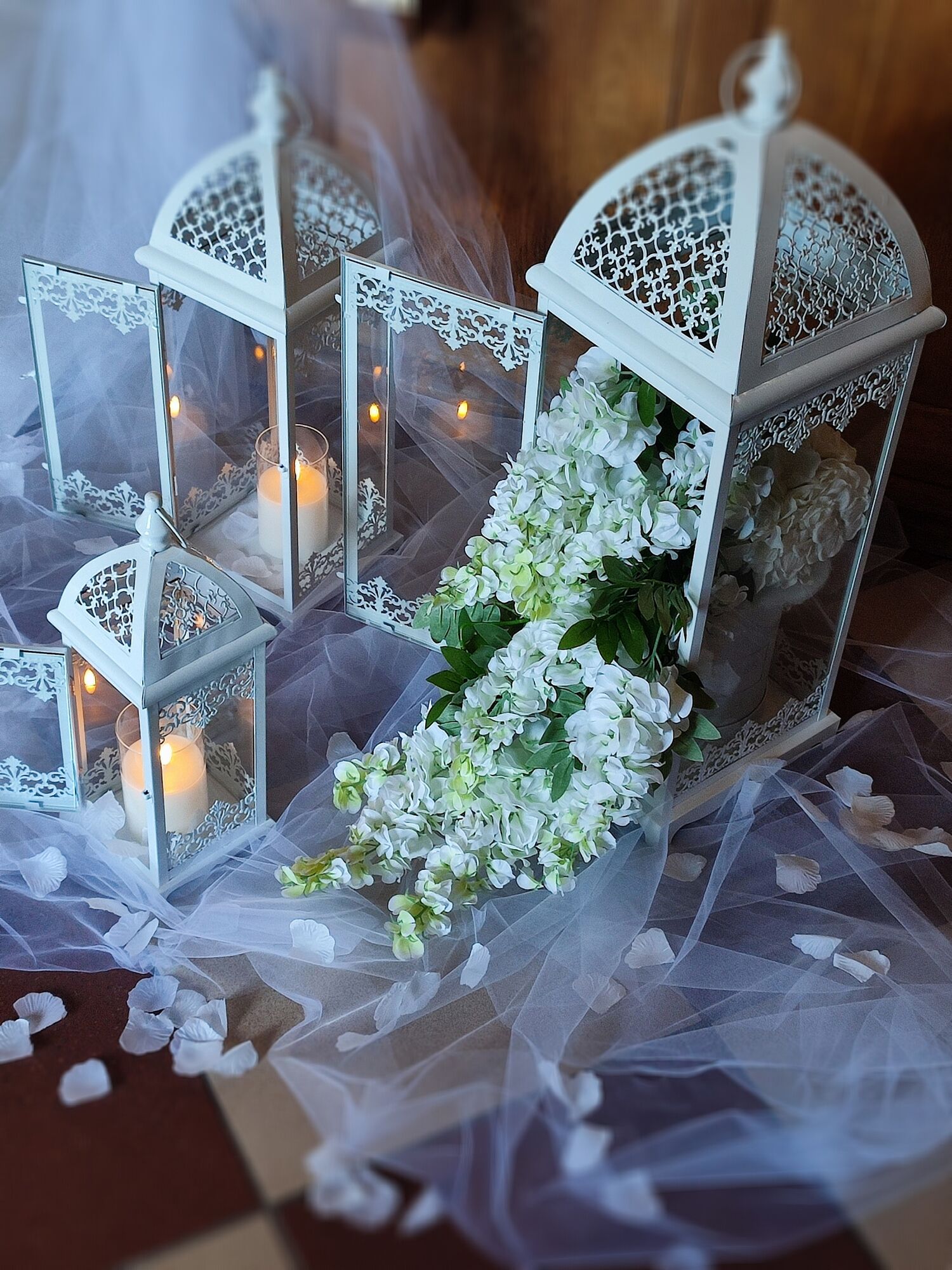 lampiony białe stalowe zestaw 3szt