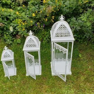 lampiony białe stalowe zestaw 3szt